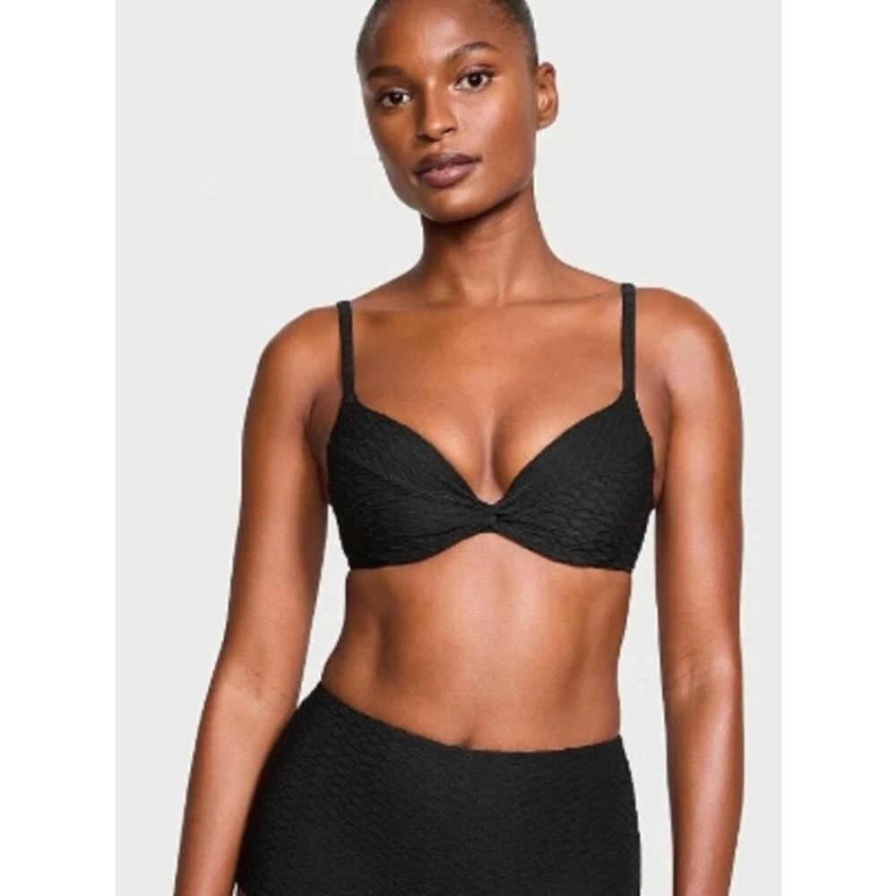 Victoria's Secret Swim Mix & Match textured Twist Push-Up Bikini Top Black 36C